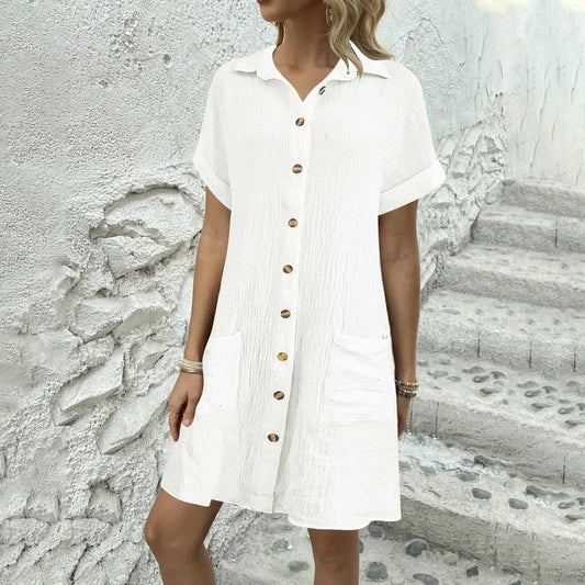Simple solid-color casual lapel shirt dress