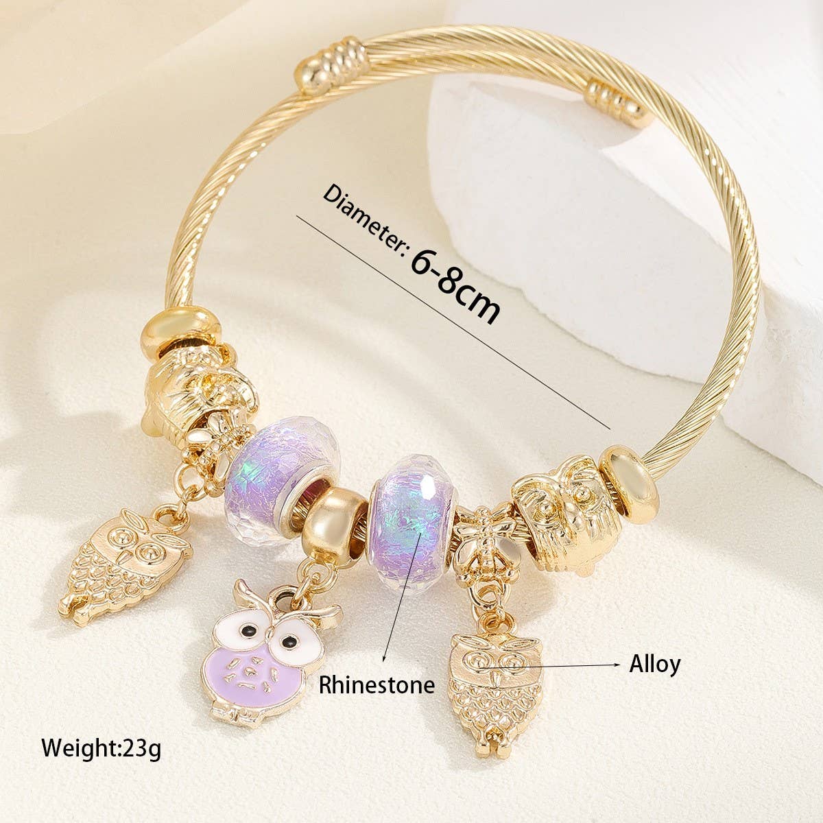 Trendy Gold Steel Bracelet with Enamel Charm