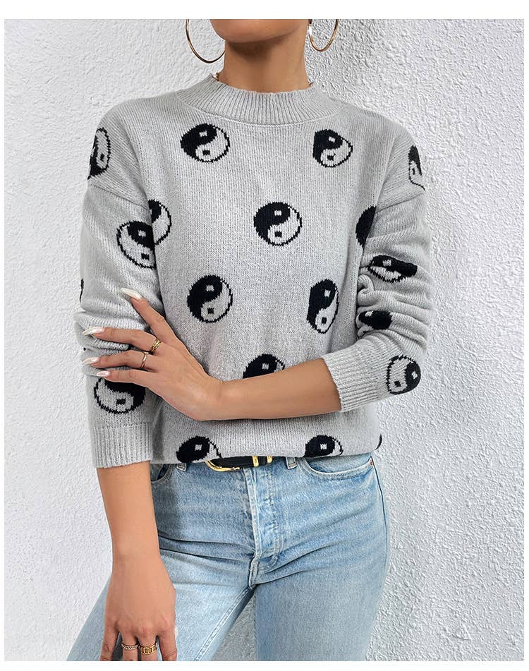 Skull Halloween jacquard crewneck pullover sweater