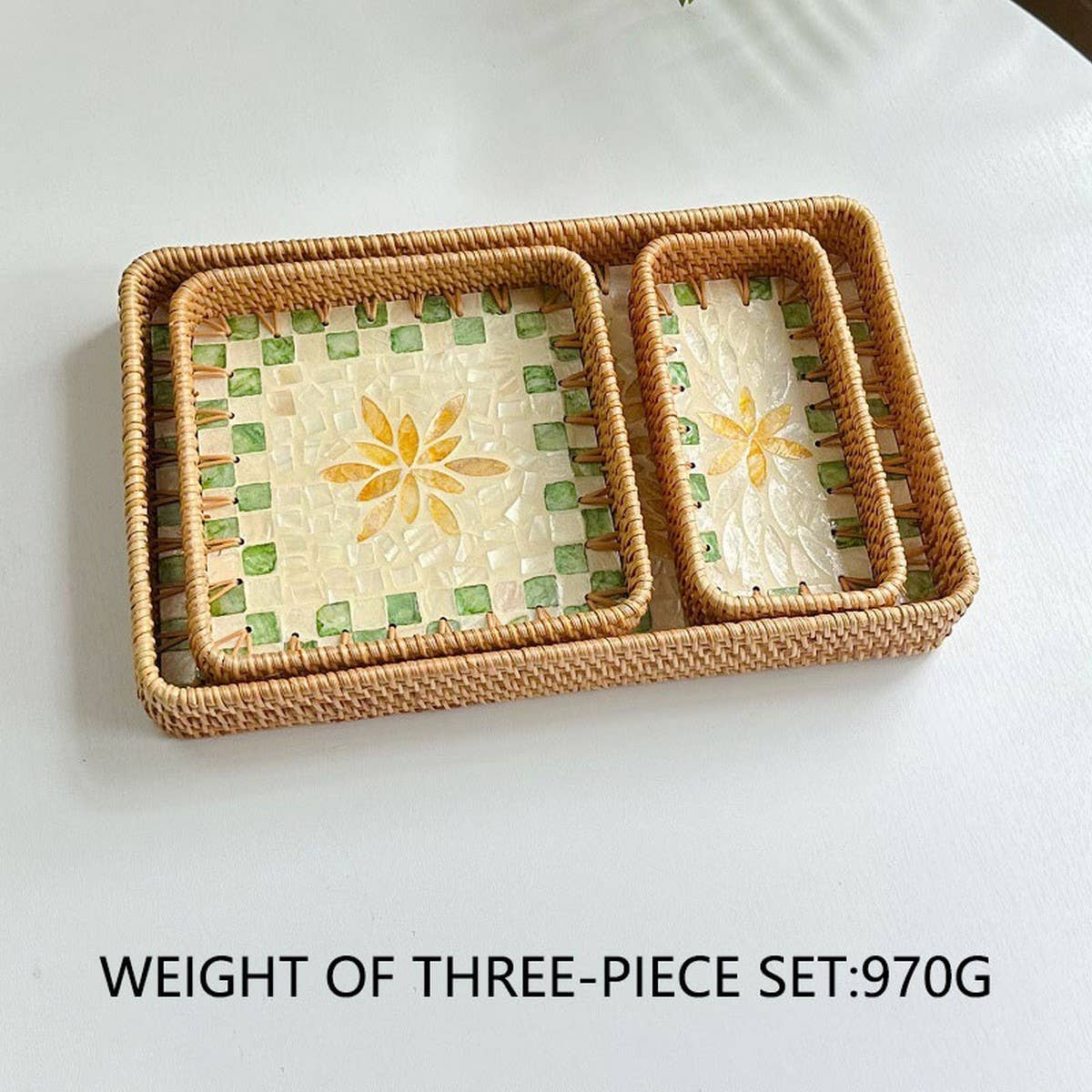 RATTAN COLORFUL SHELL FRUIT TRAY THREE-PIECE SET_CWMM4393