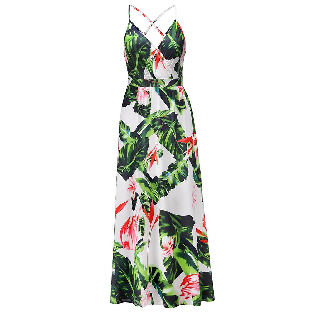 Bohemian Floral Print Spaghetti Strap Long Dress_Cwdmd5296