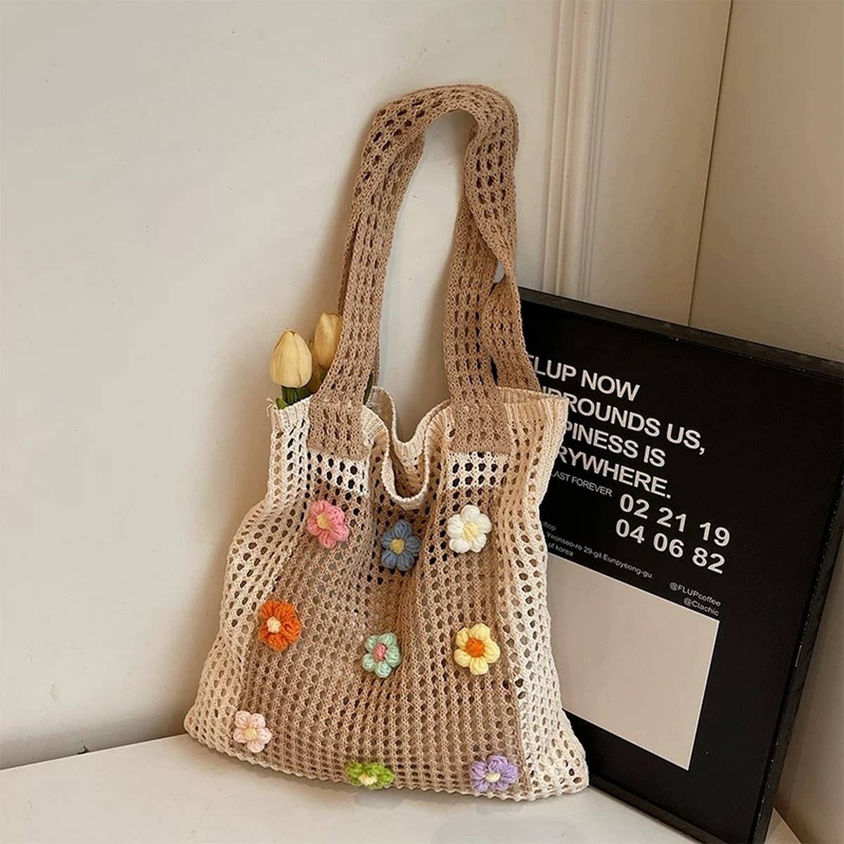 CUAB00637_2025 LARGE BOHO KNIT TOTE BEACH TRAVEL BAG