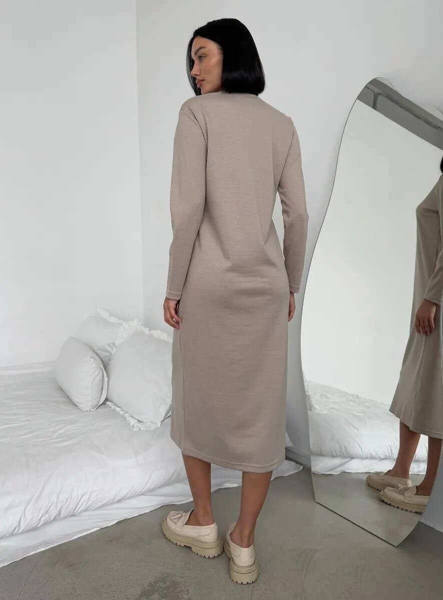 Fashion long sleeve down feel in the long dress
