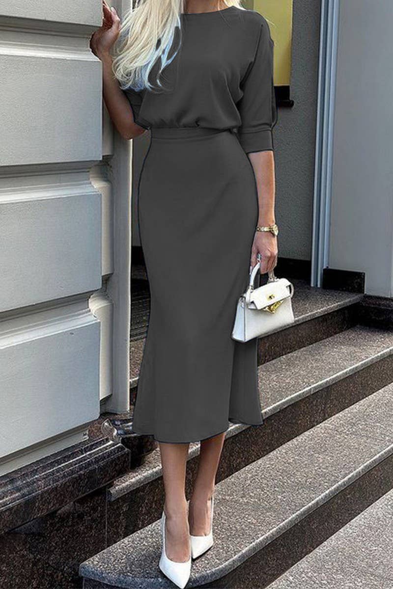 WOMEN ETHOS SPLIT SLEEVE ROUND NECK DRESS_CWDSD2854