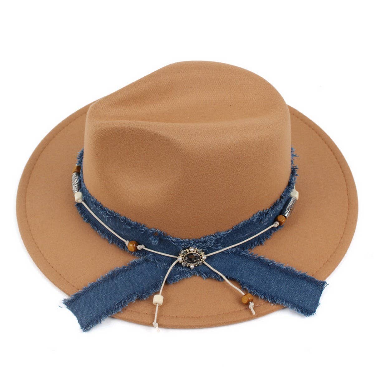 WOMEN'S DENIM BLUE FABRIC BAND PANAMA HAT_CWAH1878