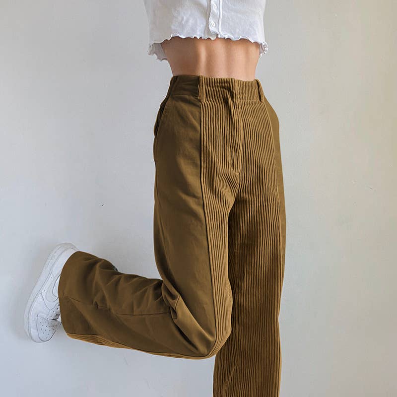 LOOSE-FITTING PANTS SOLID CORDUROY PANTS