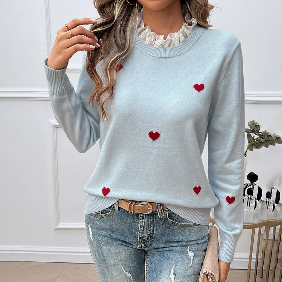 TEMPERAMENT CASUAL EMBROIDERED LOVE SWEATER