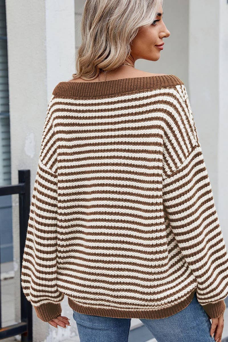 CWOSWL07727_OFF SHOULDER COLORBLOCK STRIPE KNIT TOP