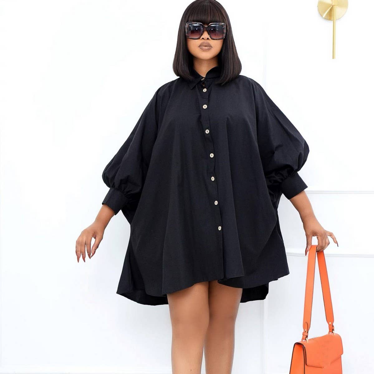 LOOSE LAPEL SOLID COLOR OVERSIZED SHIRT DRESS