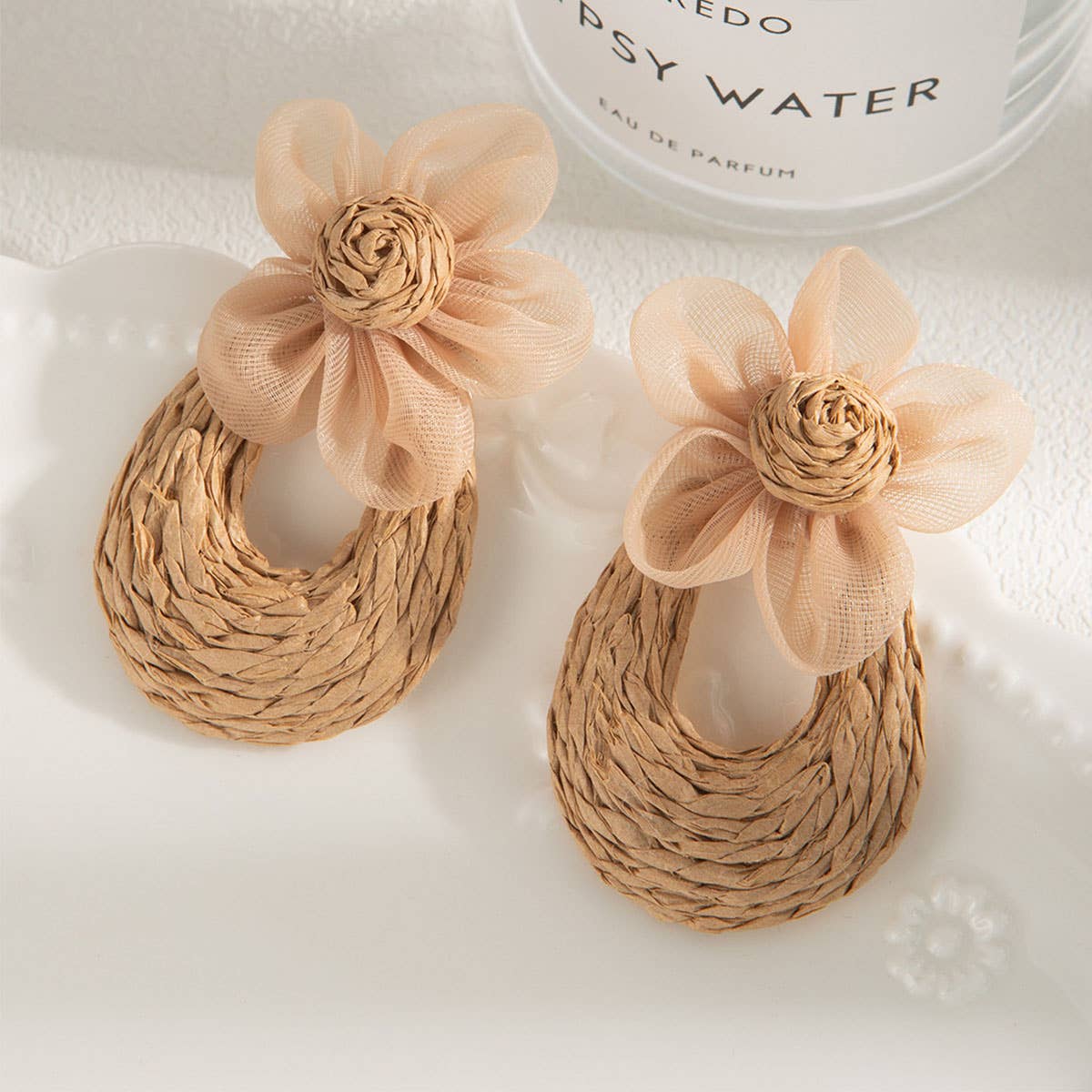 Floral Raffia Mesh Drop Earrings