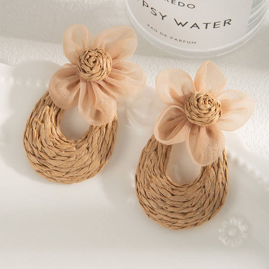 Floral Raffia Mesh Drop Earrings