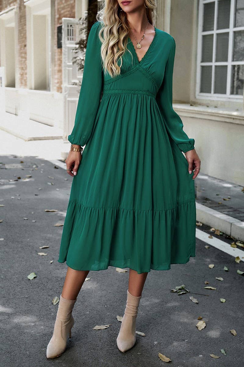 CWDMD0745_Deep V-neck Long Sleeve Maxi Dress