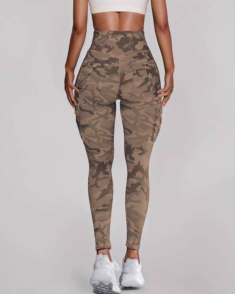 CAMOUFLAGE PRINTED HIGH-WAISTED TIGHT YOGA PANTS