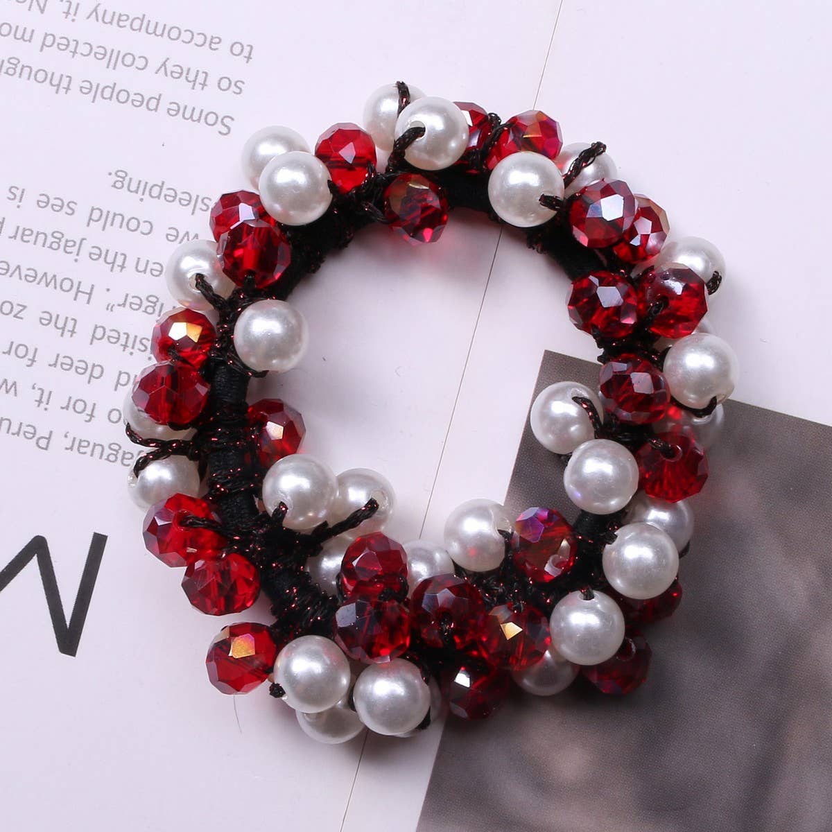 Fashion Pearl Crystal Hair Band Bun Ponytail Tie_CWAHA6768