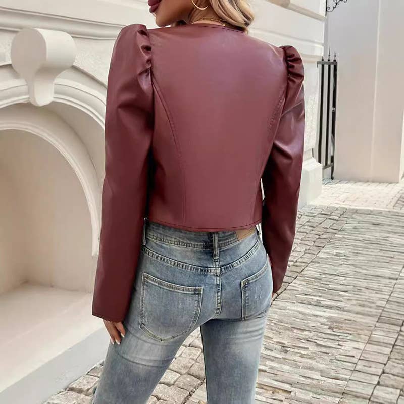 SLIM LEATHER LONG SLEEVE AND SHORT STYLE JACKET