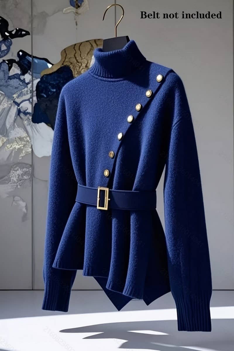 CWOSWL07447_SOLID BUTTON FRONT BELTED KNIT TOP