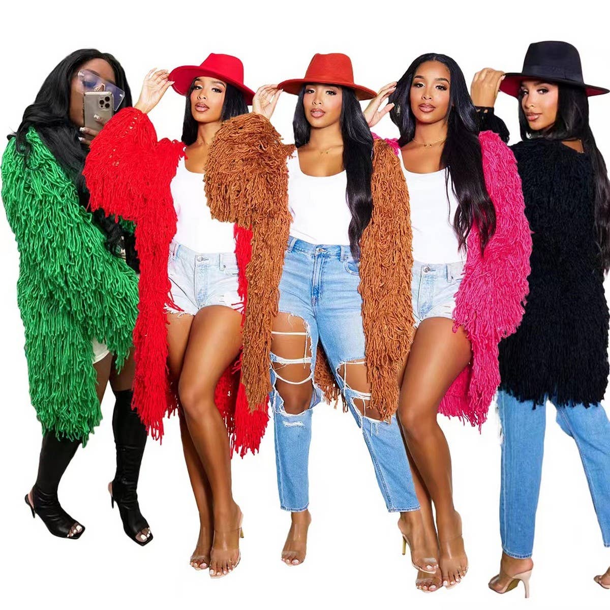 WOMEN FASHION HOLLOWED OUT TASSEL CARDIGAN