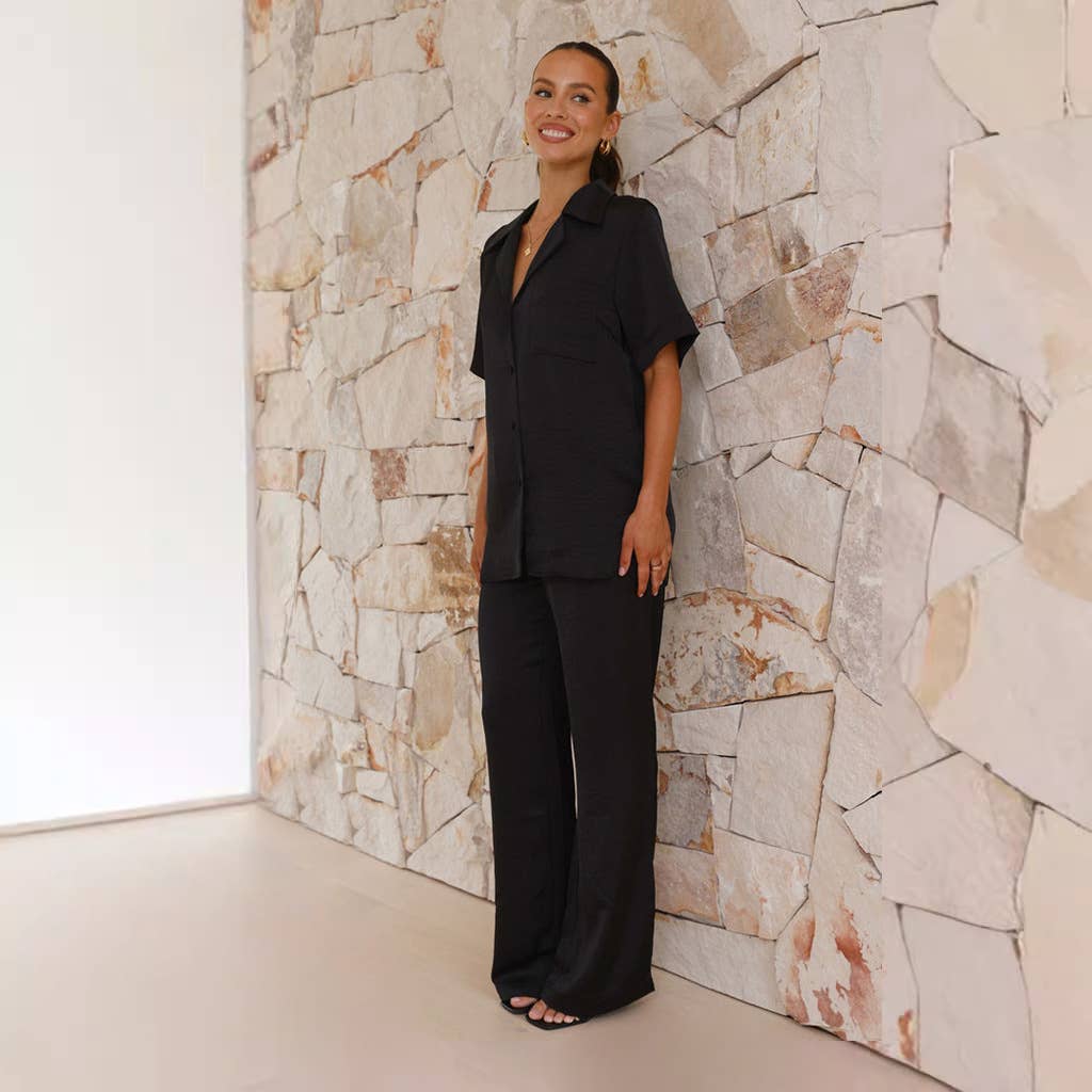 Solid color short sleeve loungewear set