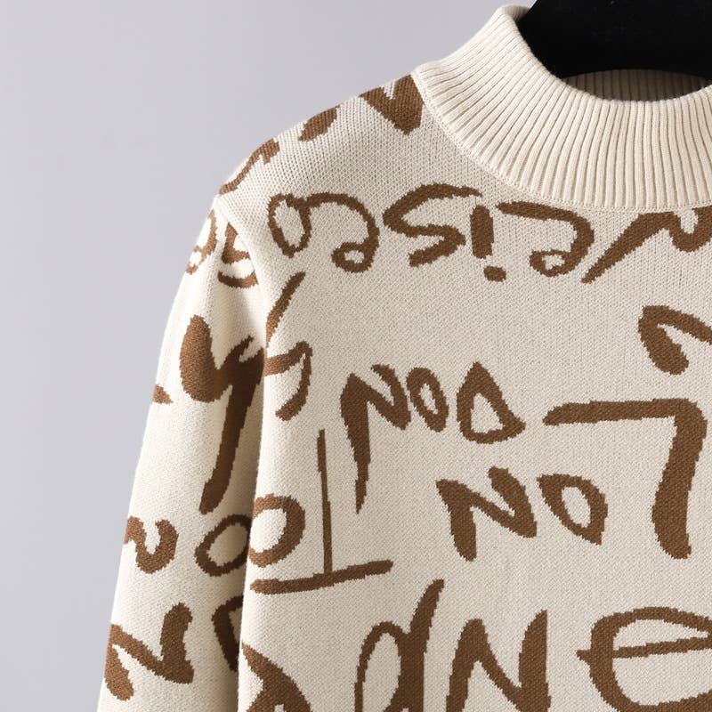 KNIT PULLOVER ALPHABET GRAFFITI WOOLEN DRESS