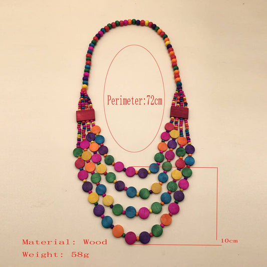 HANDMADE WOODEN BEADED MULTI-LAYERED NECKLACE