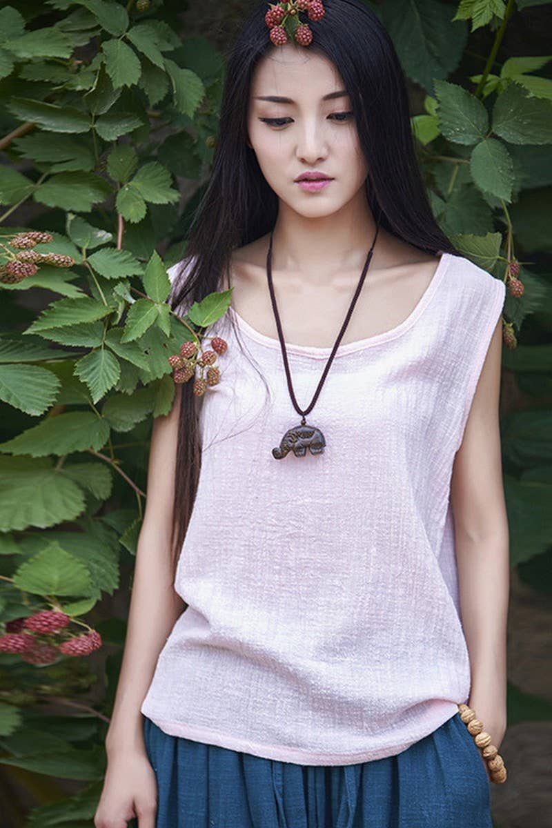 Cwtblsl0565_Loose Cotton And Linen Sleeveless Vest