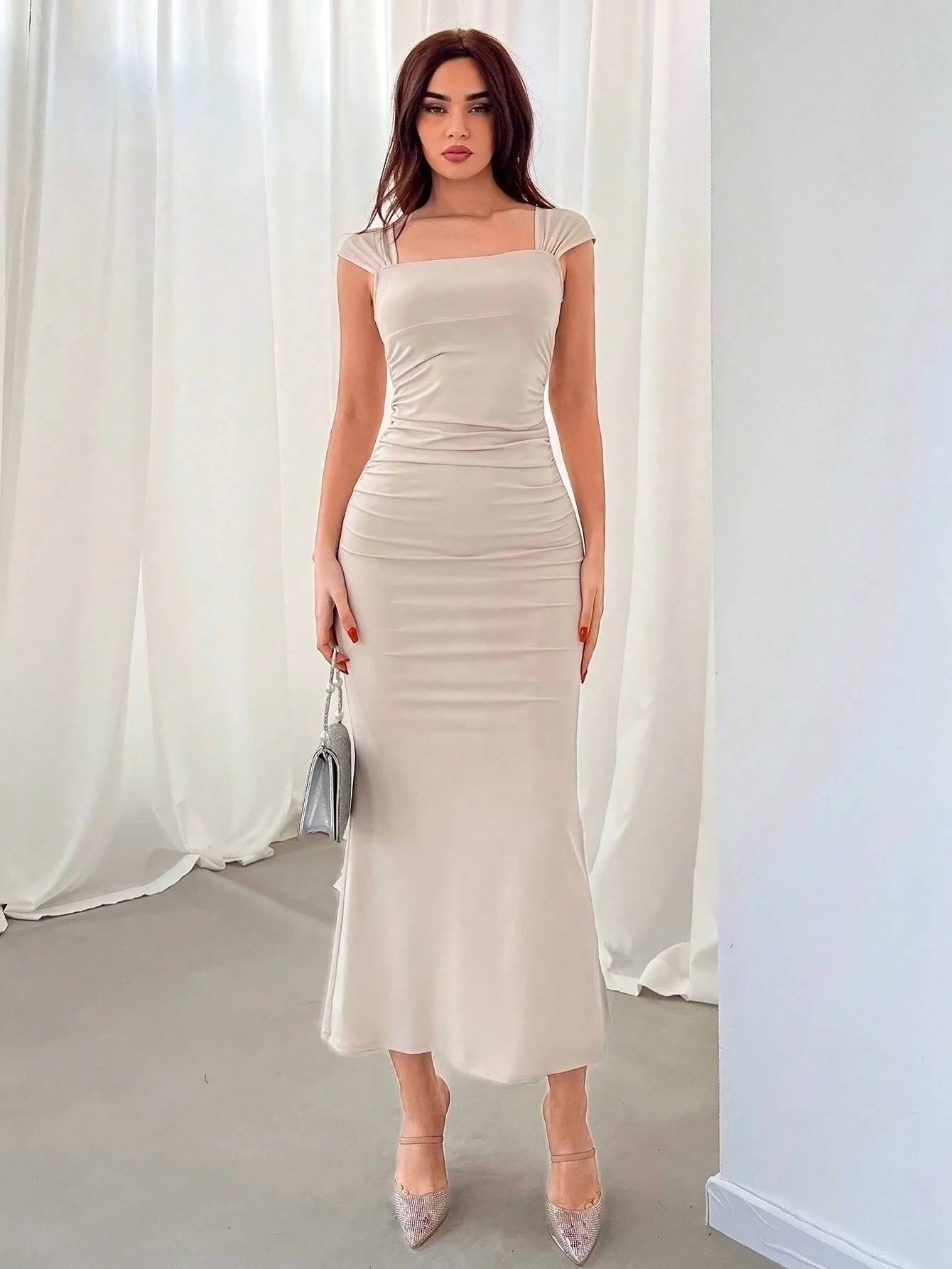 Slim niche pleated milk silk long fishtail skirt