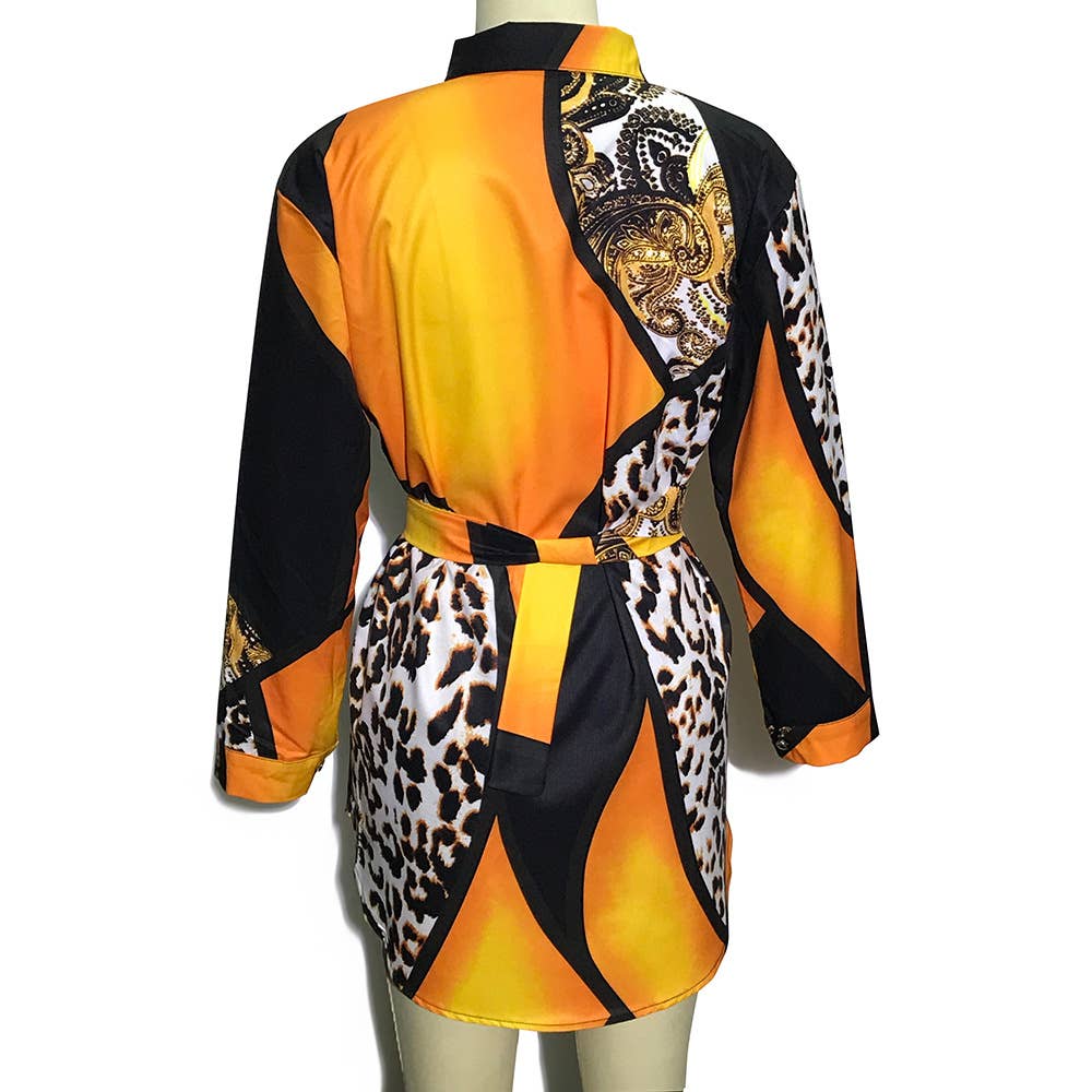 LEOPARD PRINT PATCHWORK STRAP CARDIGAN DRESS