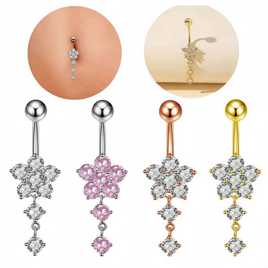 Flower CZ Belly Ring Hypoallergenic Piercing