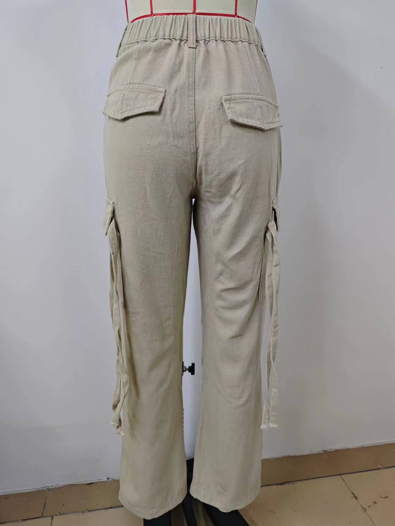 Washed work pants ribbon denim casual pants