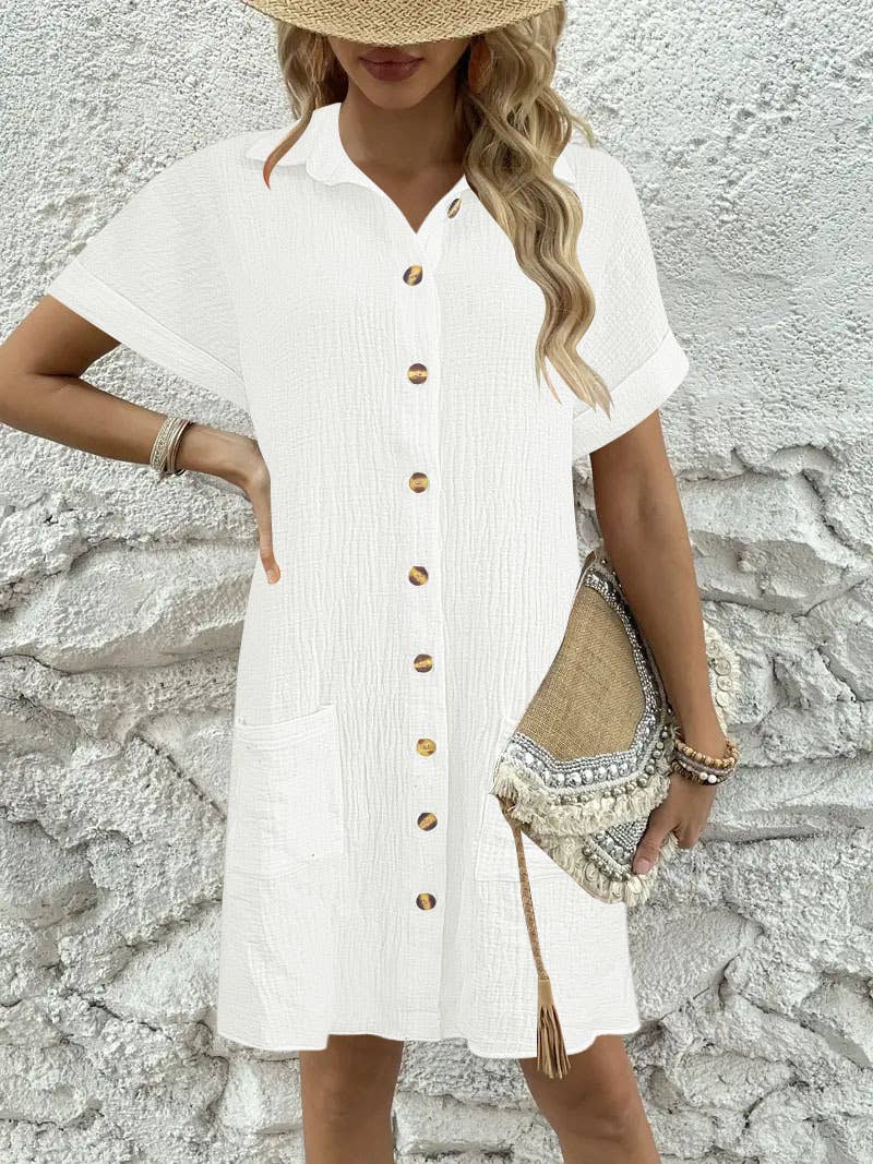 Simple solid-color casual lapel shirt dress