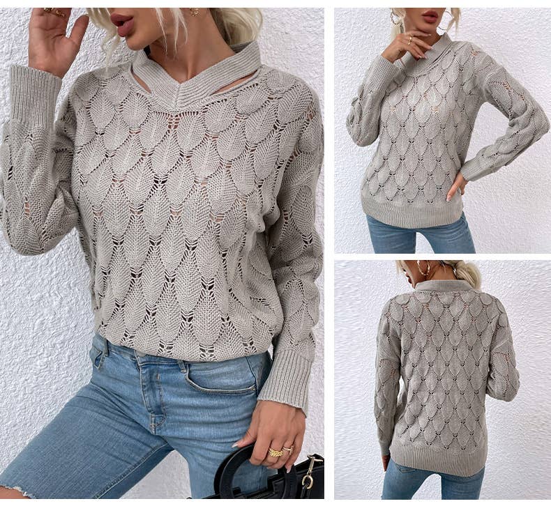 V-NECK OFF-THE-SHOULDER HALTER CUTOUT SWEATER