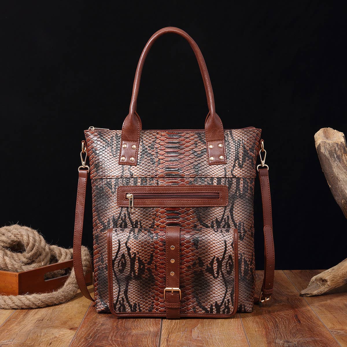 WOMEN TOTE SNAKE PRINT SHOULDER HANDBAG_CWAB2594