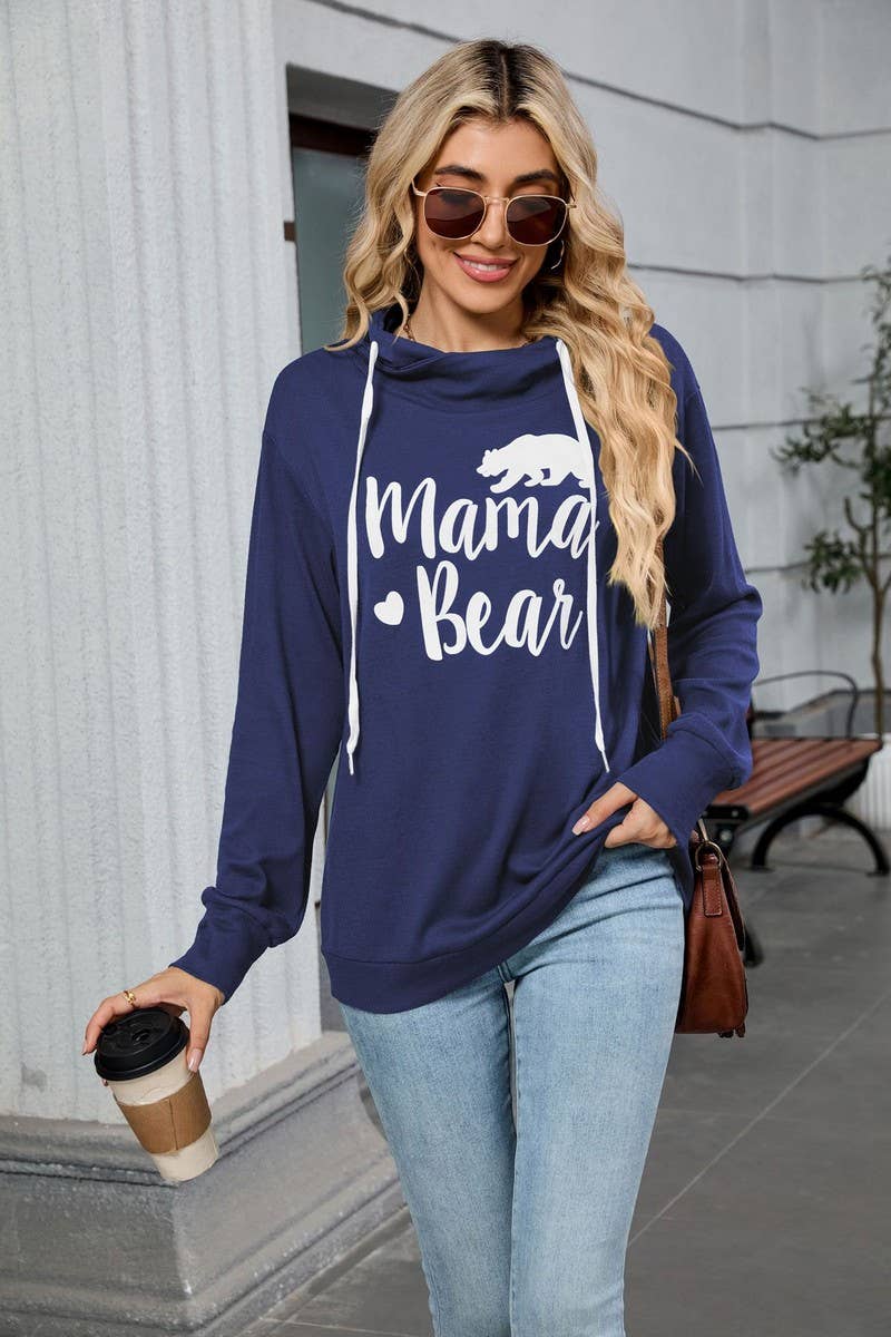 CWOHOL00662_BEAR PRINT HOODED DRAWSTRING SWEATSHIRT