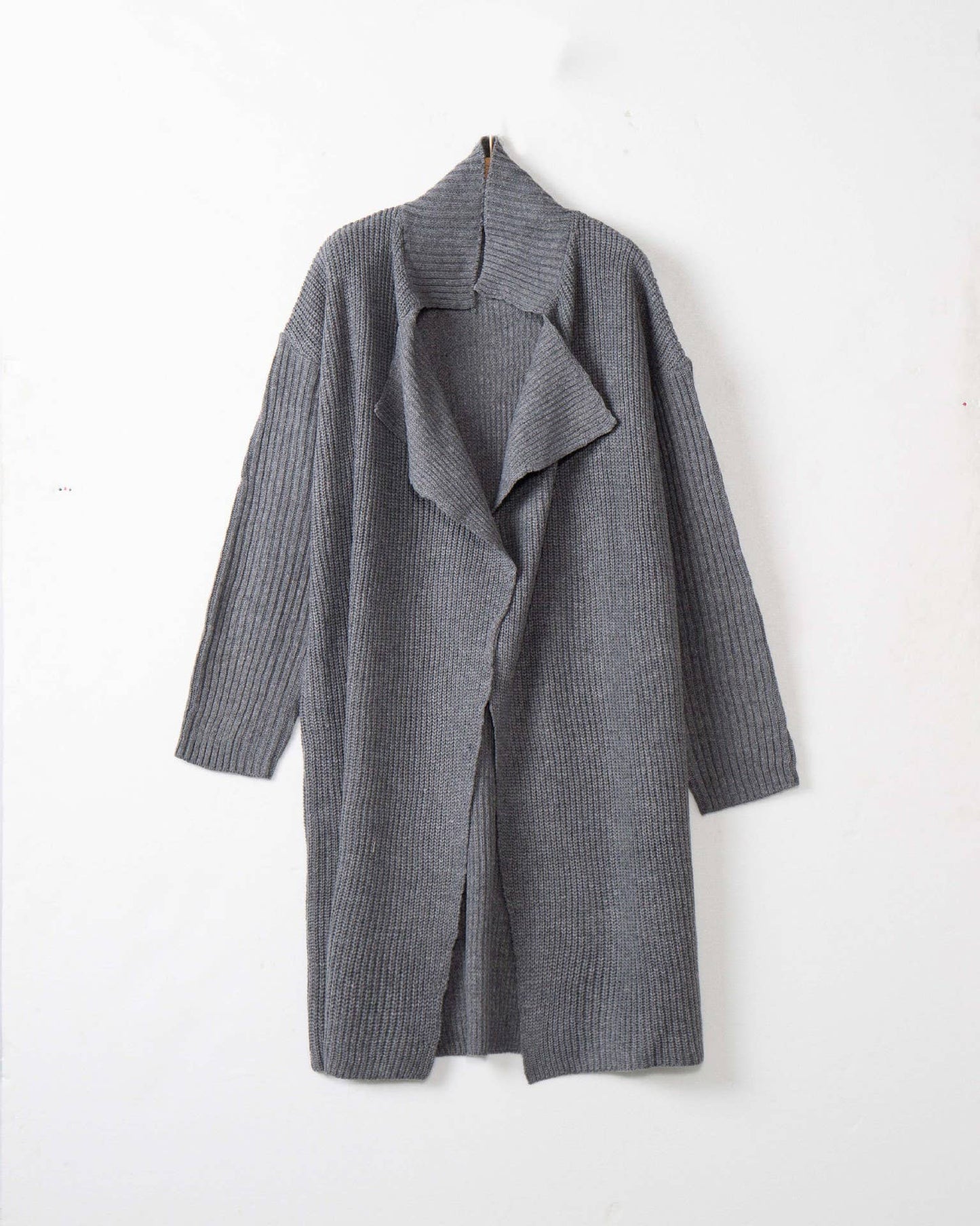 LAPEL LOOSE KNIT MID-LENGTH TRENCH CARDIGAN