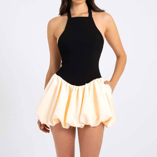 Fashionable patchwork slimming backless dress