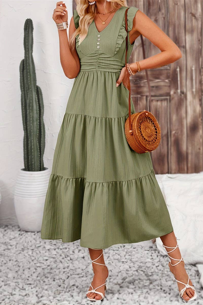 CWDMD5056_RUFFLED SLIM FIT SOLID COLOR LONG CAKE SKIRT