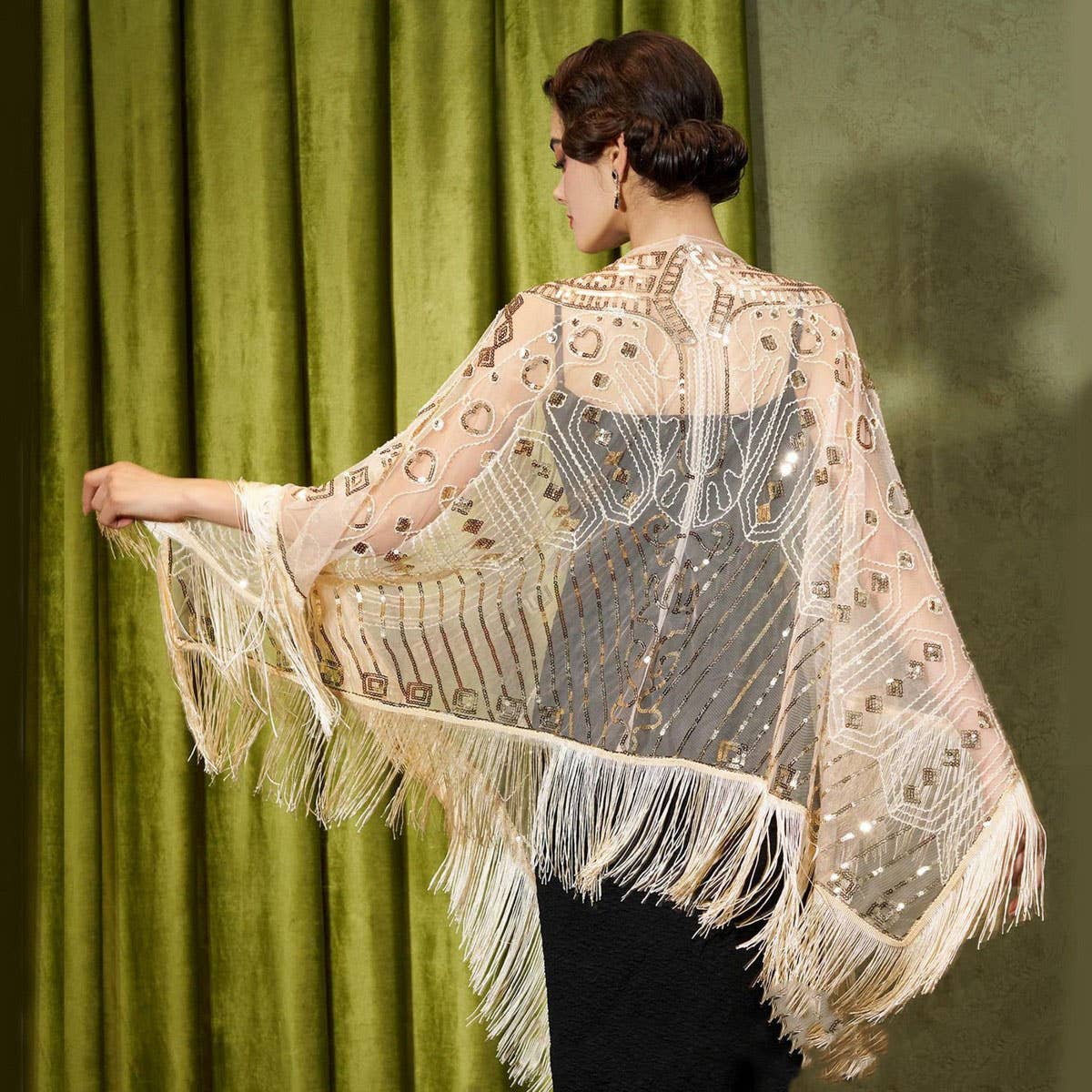Elegant Sheer Sequin Fringe Wrap ? Formal Dress