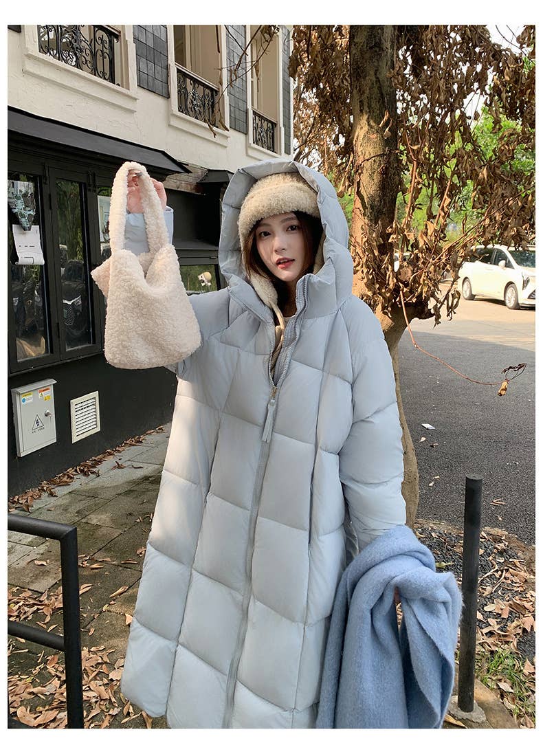 Temperament hooded knee-thick cotton-jacket