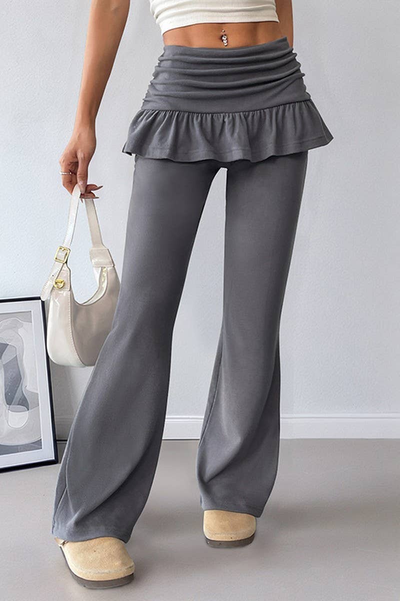 CWBLP2148_SOLID BALLET LAYERED FLARE LEG CASUAL PANTS