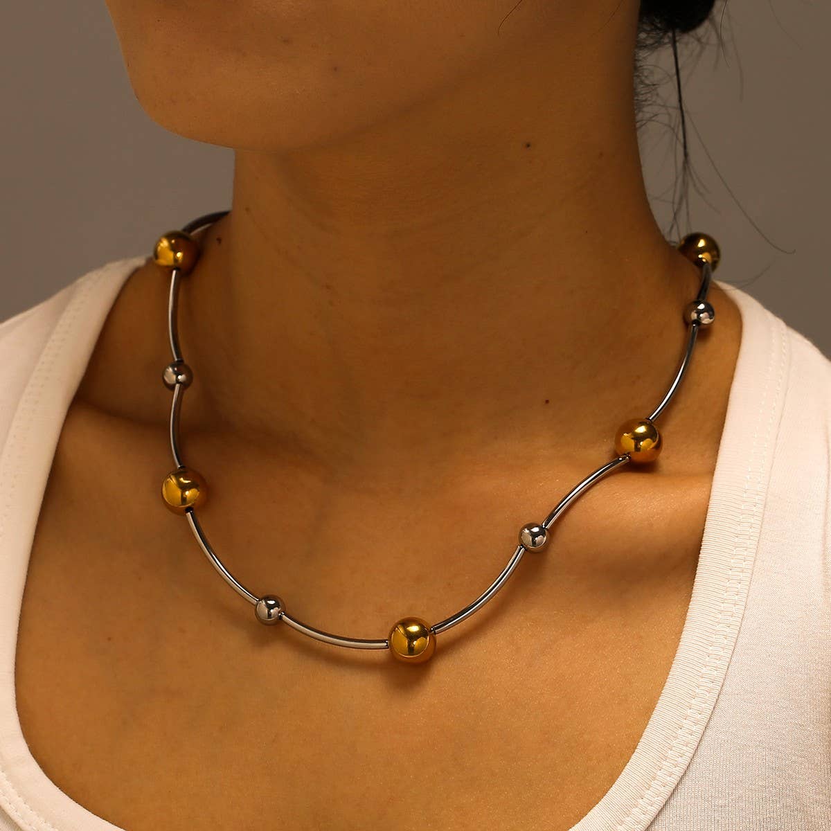 Two-Tone Gold & Silver Stainless Steel Necklace