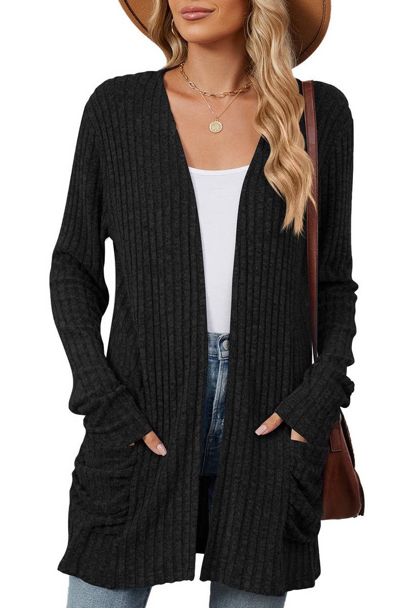 CWOCAL1881_SOLID COLOR POCKET LONG SLEEVE KNIT CARDIGAN