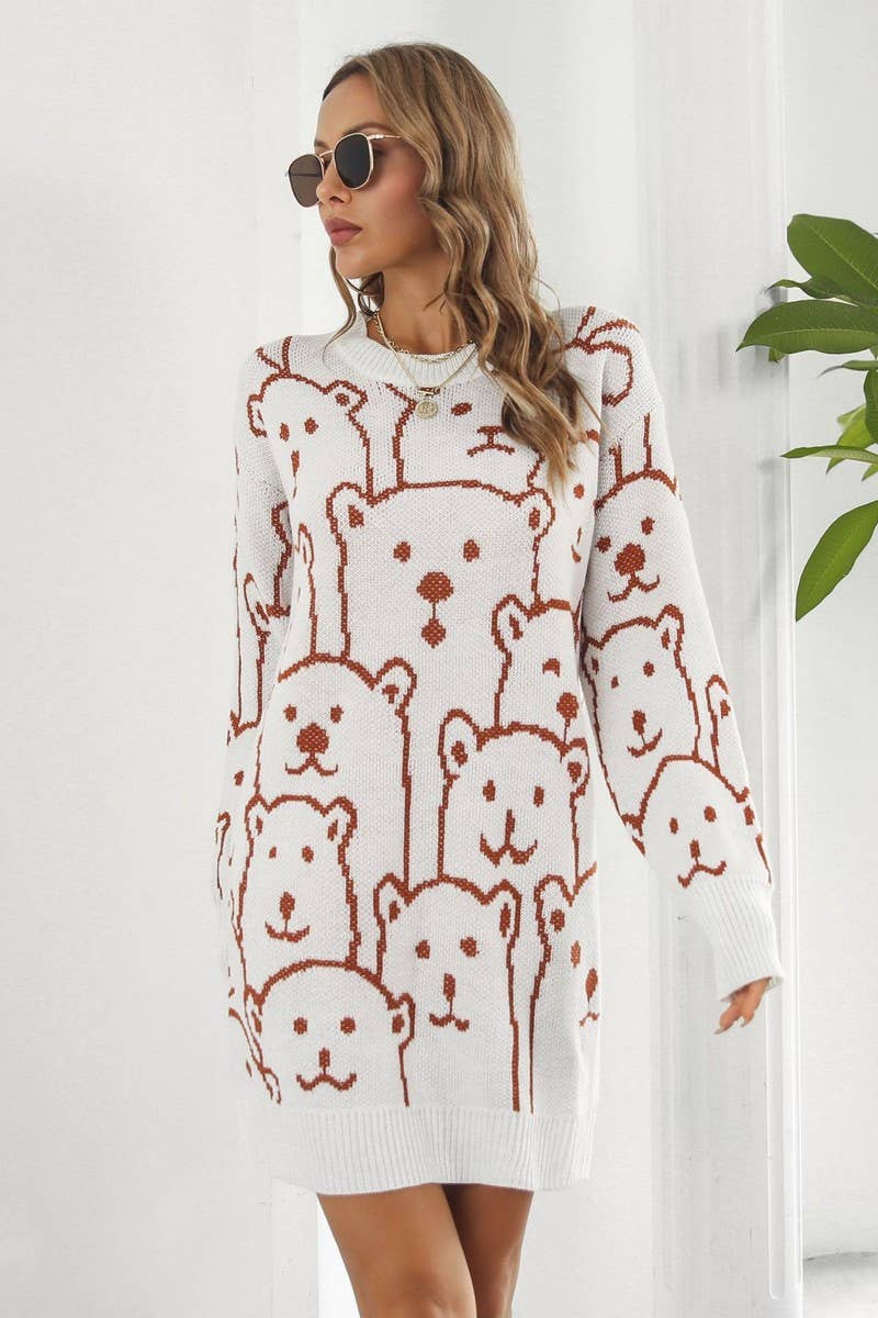 CWDSD7336_SWEET LOOSE BEAR JACQUARD KNITTED DRESS