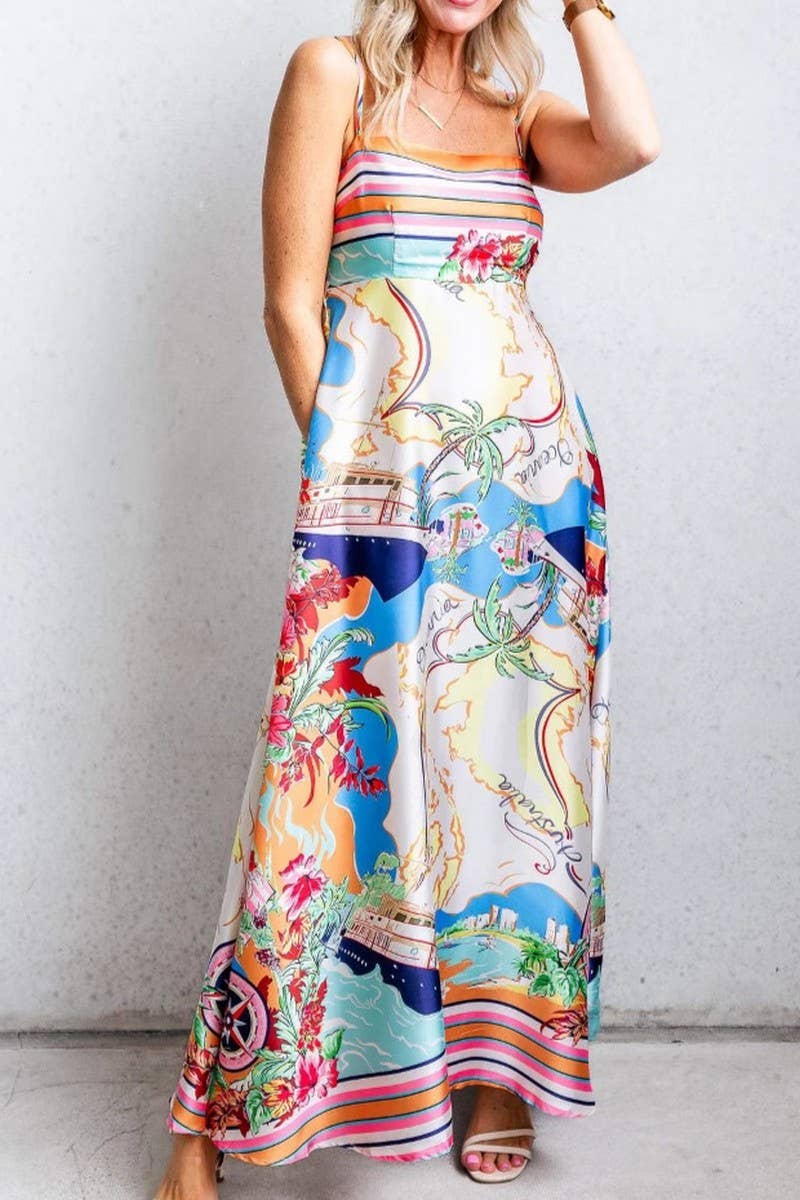 CWDMD5151_PRINTED HOLIDAY STYLE SUSPENDER DRESS