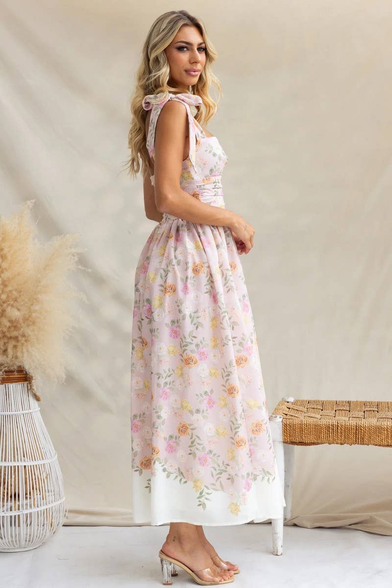 CWDHL0939_NEW SUMMER FRENCH FLORAL SLIM SUSPENDER DRESS