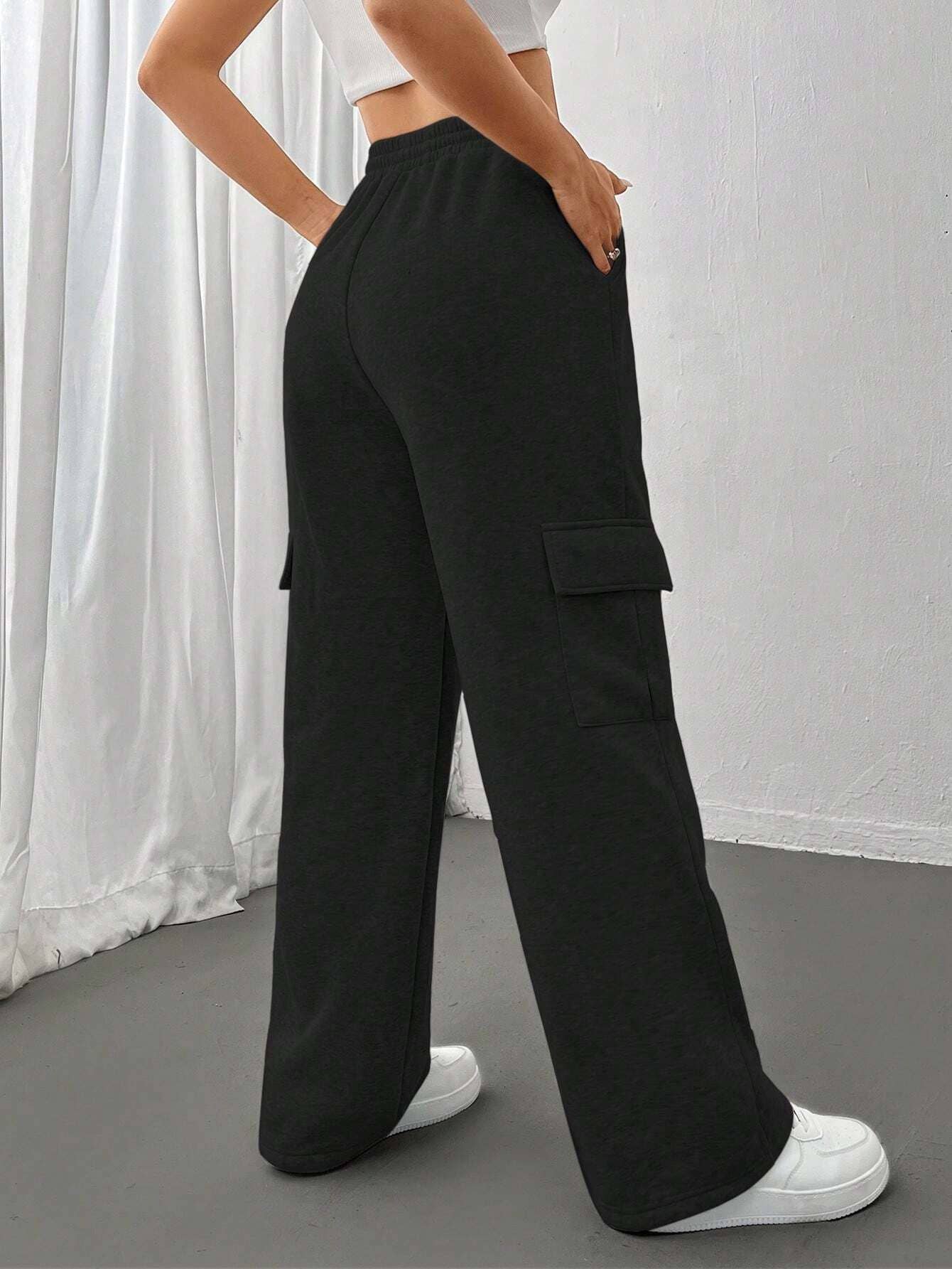 STRAIGHT-LEG HIGH-WAISTED SOLID-COLOR SWEATPANTS