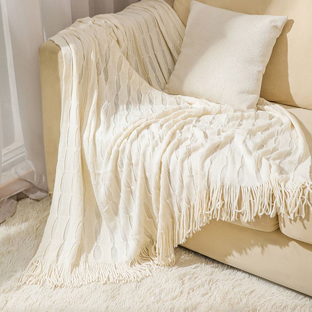KNITTED THIN TASSEL SOFA BLANKET BED END BLANKET