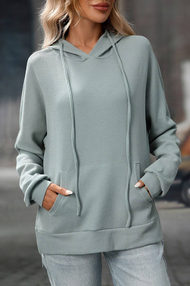 CWOHOL00603_WAFFLE KNIT PULLOVER LONG SLEEVE HOODIE