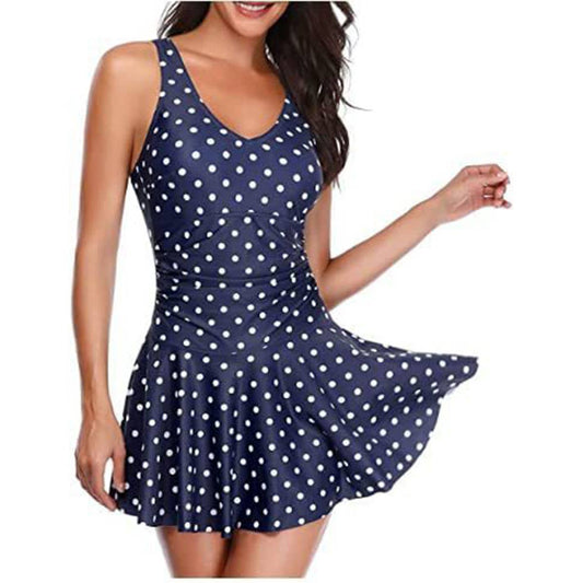 WOMEN'S PRINTED SUSPENDER SKIRT ONE-PIECE SWIMSUIT