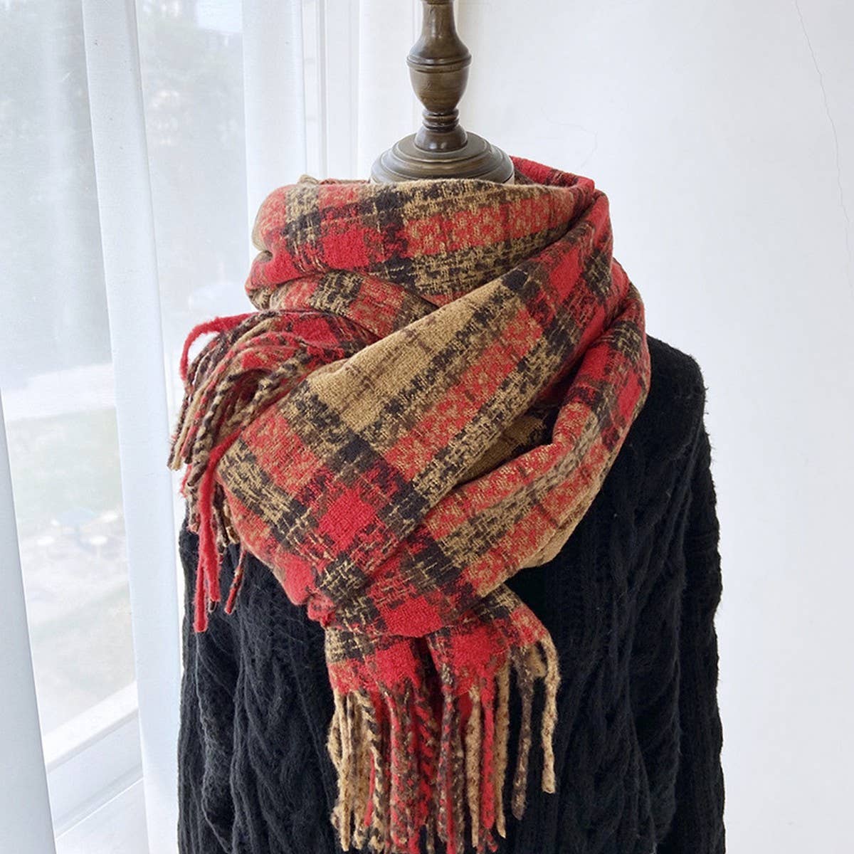 Plaid Tassel Scarf - Wrap for Students & Couples_CWASC1461