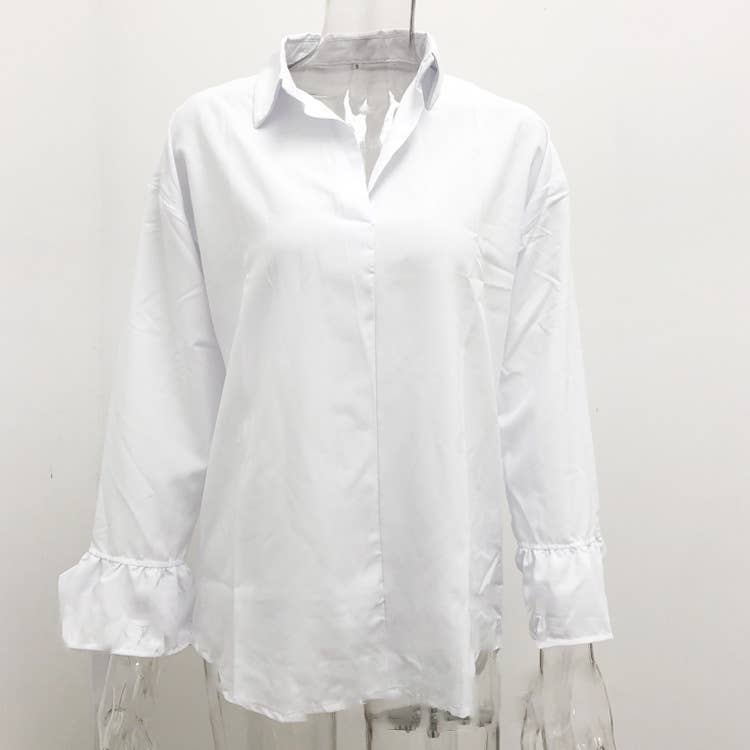 STYLISH LOOSE SOLID COLOR FLARED SLEEVE TOP